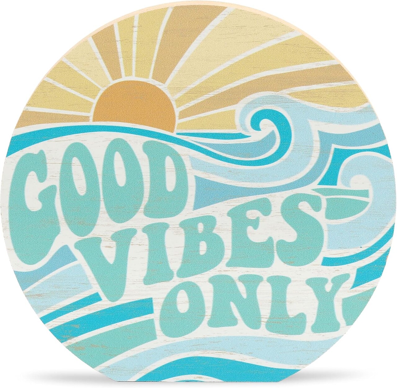 Open Road Brands Good Vibes Only Chunky Wood Block Sign - Retro Beach Themed Decor - Hang or Display on Desk, Dresser or Counter